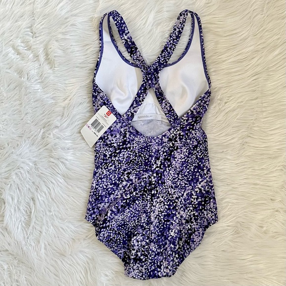 SPEEDO NWT 6 Blended Ink Ultraviolet Purple Dot One Piece Racerback Swimsuit - Picture 6 of 10